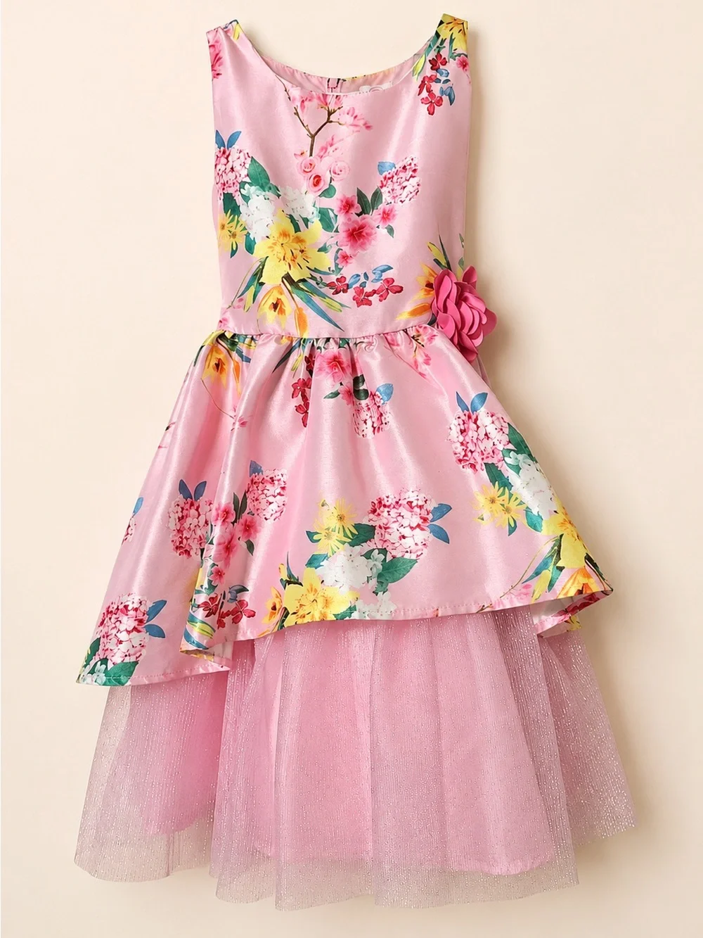 wonder nation Pink Floral High-Low Tulle Party Dress